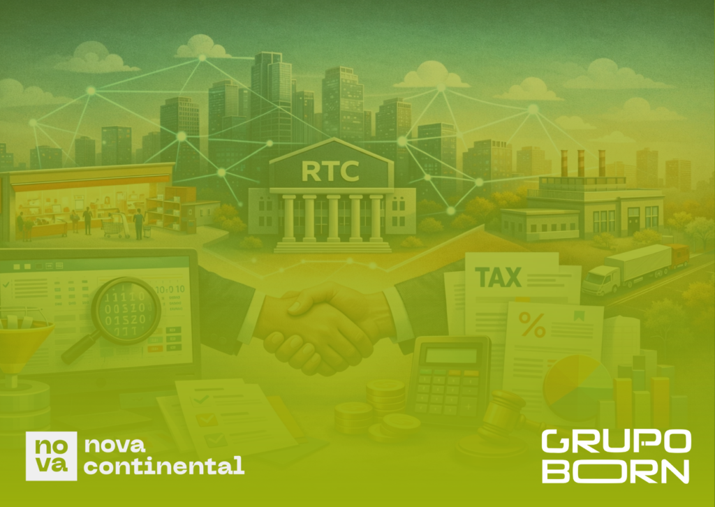 Infográfico ilustrando o fluxo de dados limpos e integrados em um sistema ERP, com destaque para a conformidade fiscal e o logo da Nova Continental.