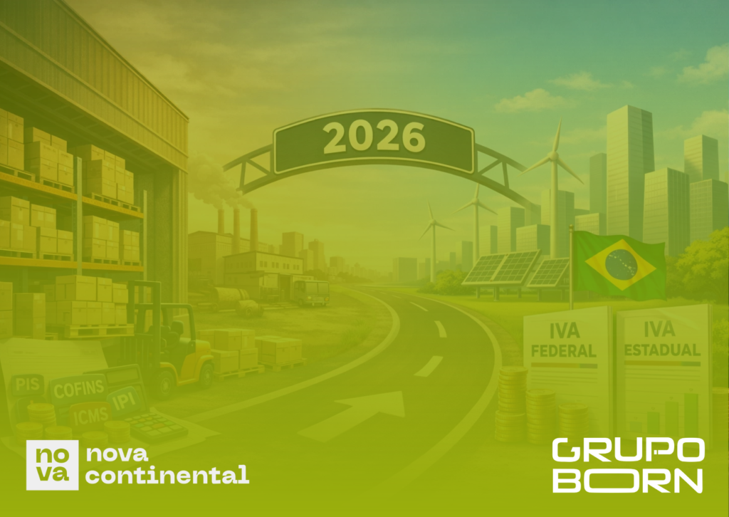 Imagem de um estoque organizado com caixas e o logo da Nova Continental, simbolizando a gestão eficiente do inventário e a adaptação à Reforma Tributária.